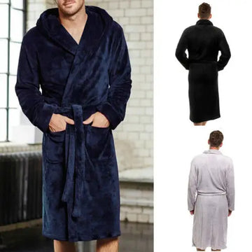 Riolio Mens Bathrobe Man Winter Warm Casual Flannel Robe Sleepwear Long Sleeve Plush Shawl Male Bath Robe Lounge Nightgown Home Clothes